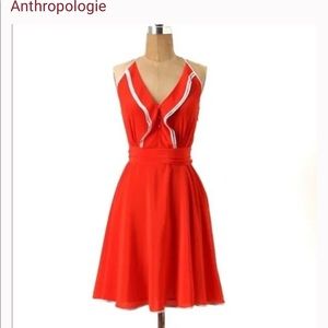 Anthropologie orange-red silky dress size 4